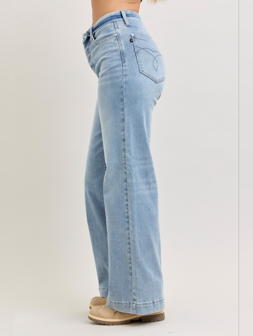 Judy Blue MR Light Wash Retro Wide Leg Jeans Button Fold Over Waist Various NEW - Picture 10 of 16